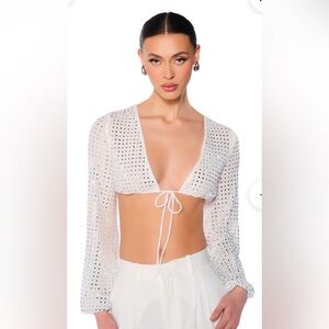 NWT Akira white rhinestone tie top M